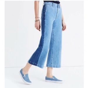 Madewell Light Wash Wide Leg Cropped Jeans Ellendale Pieced Edition Size 32